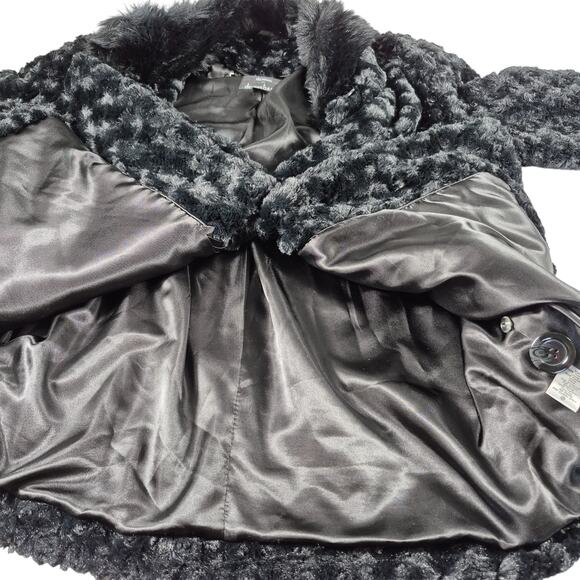 Dennis Basso Black Faux Fur Cape Look Jacket Coat Lined M - Picture 3 of 5